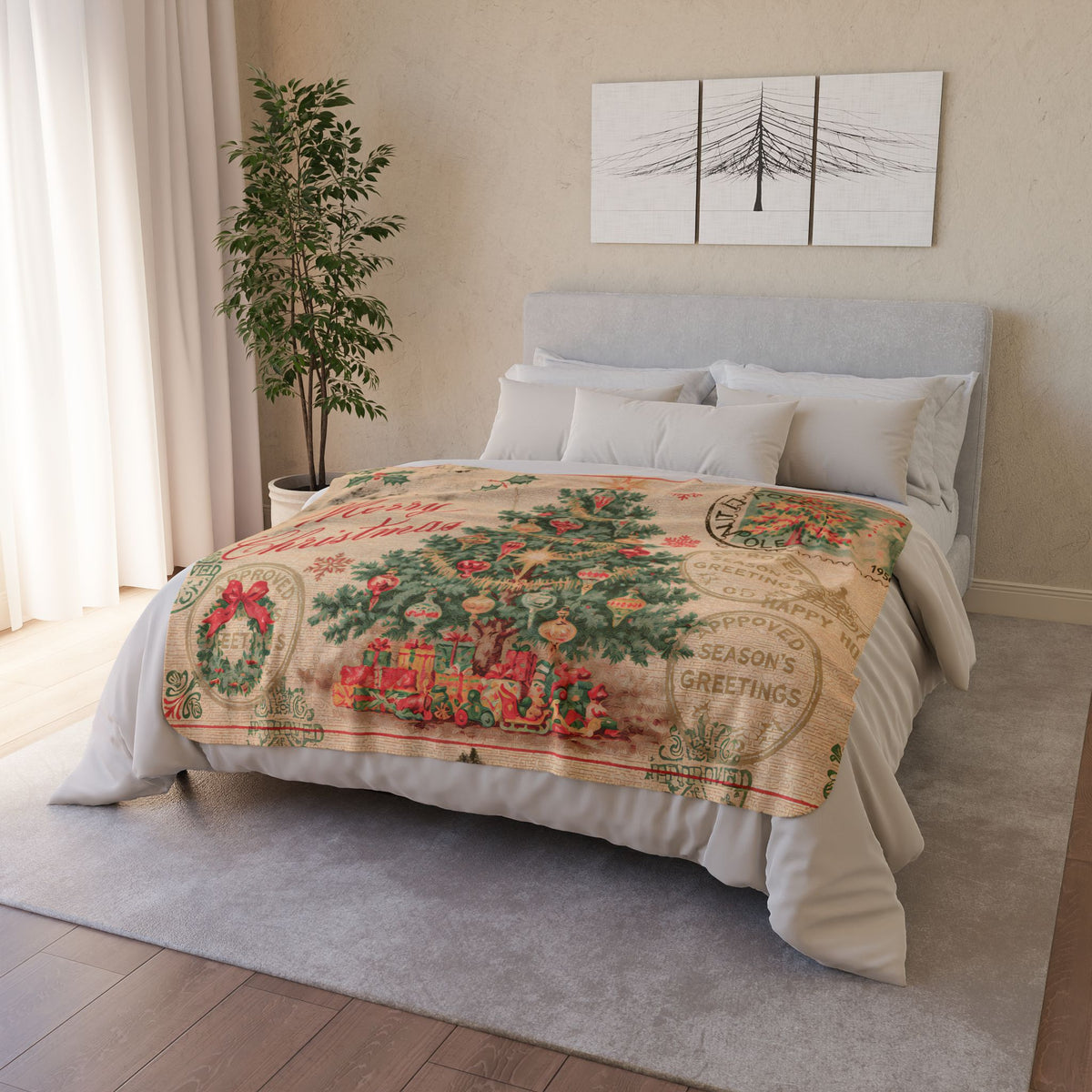 Christmas Tree Postcard | Sherpa Fleece Christmas Blanket