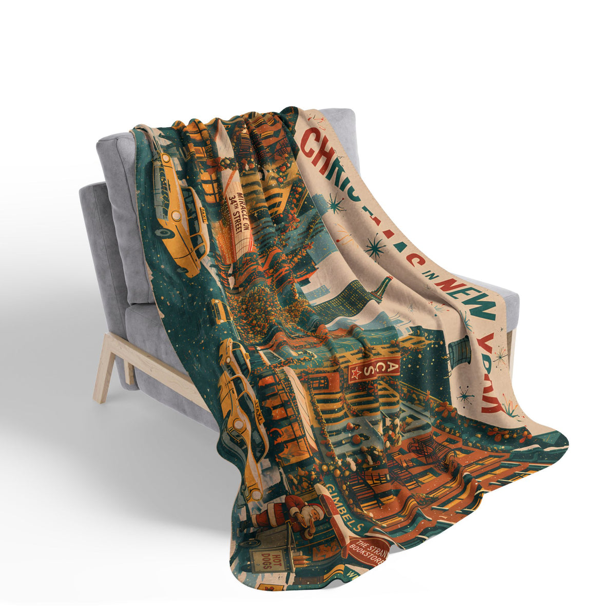 Christmas in New York Sherpa Blanket | Vintage NYC Holiday Fleece Throw