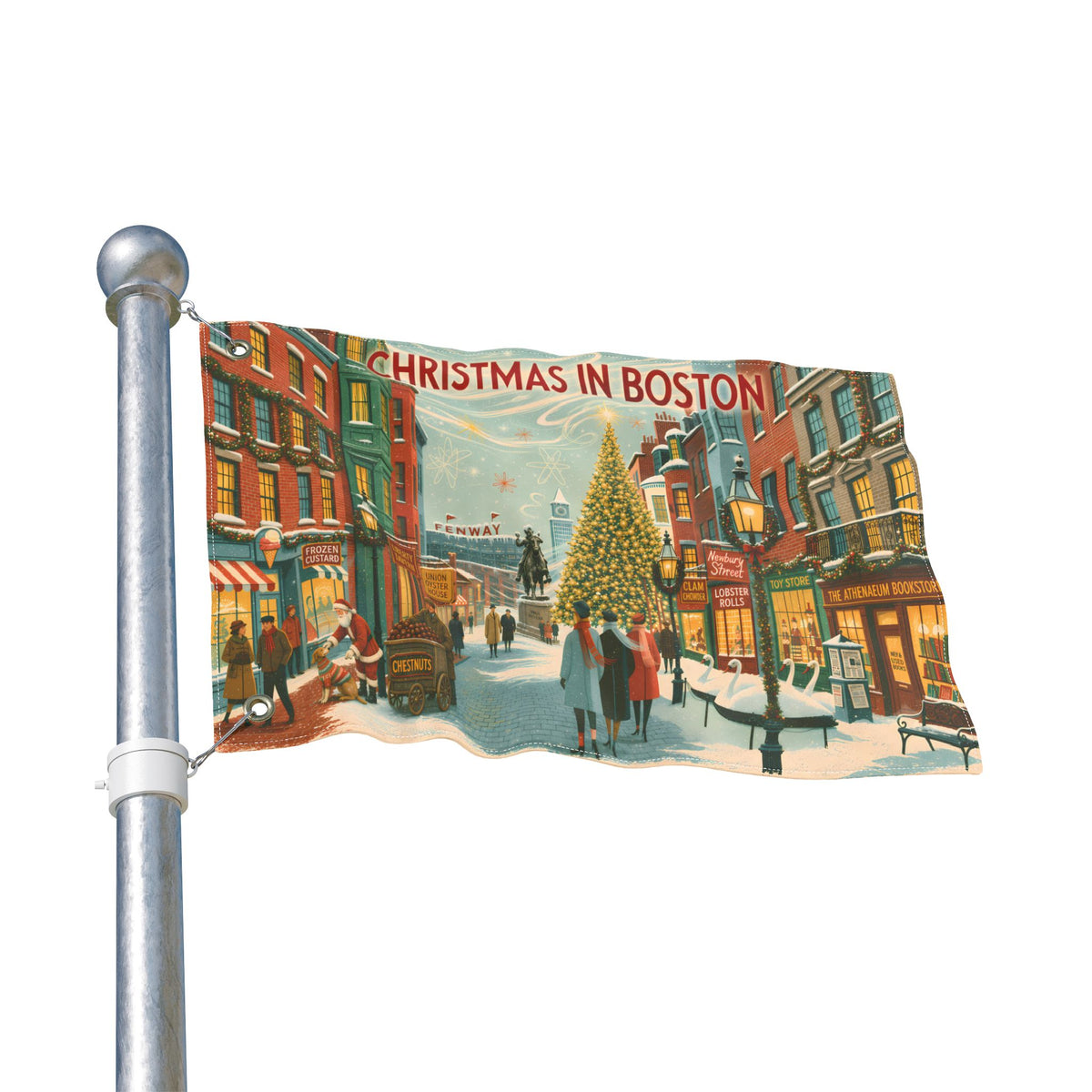 Christmas in Boston Home Flag | Double-sided outdoor holiday decor