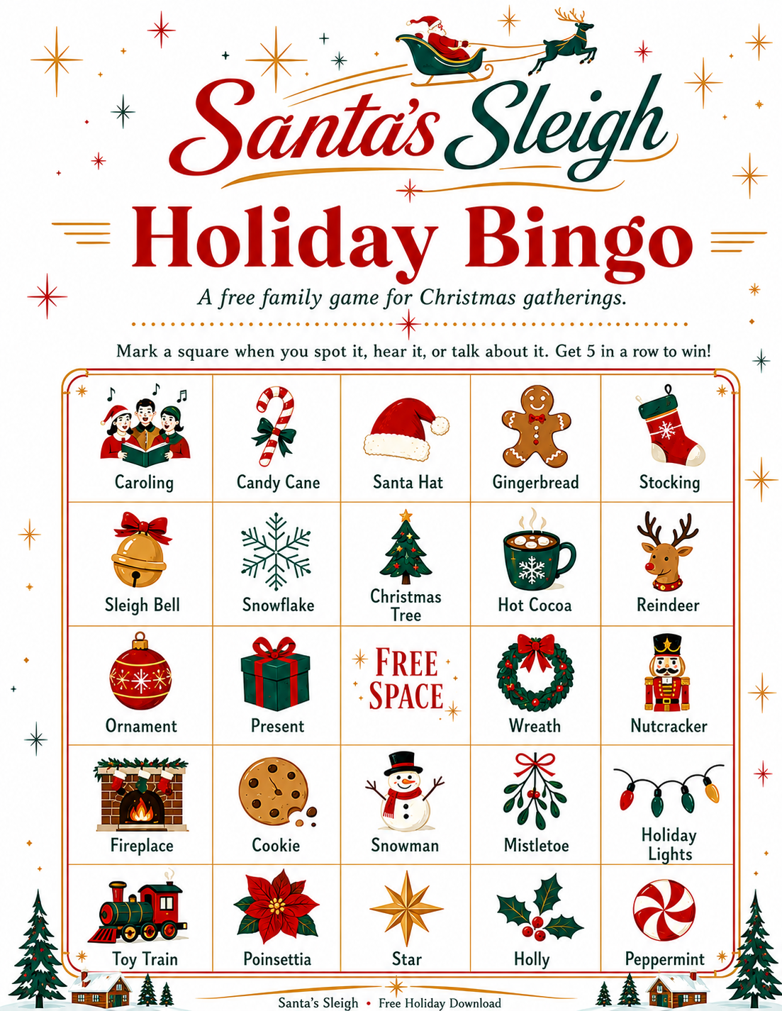 Santa's Sleigh Holiday Bingo I Free Download With Purchase