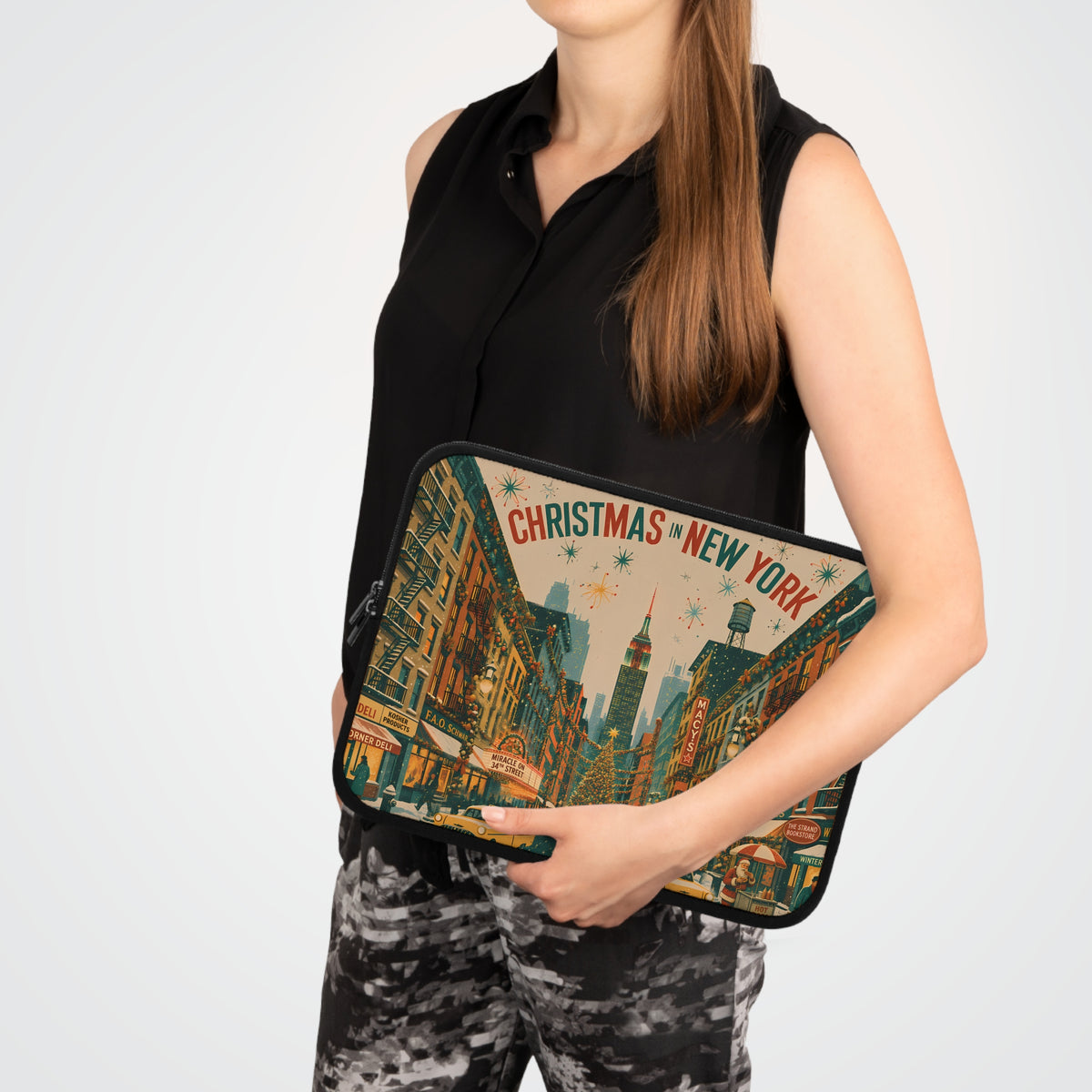 Retro Christmas in New York City Laptop Sleeve
