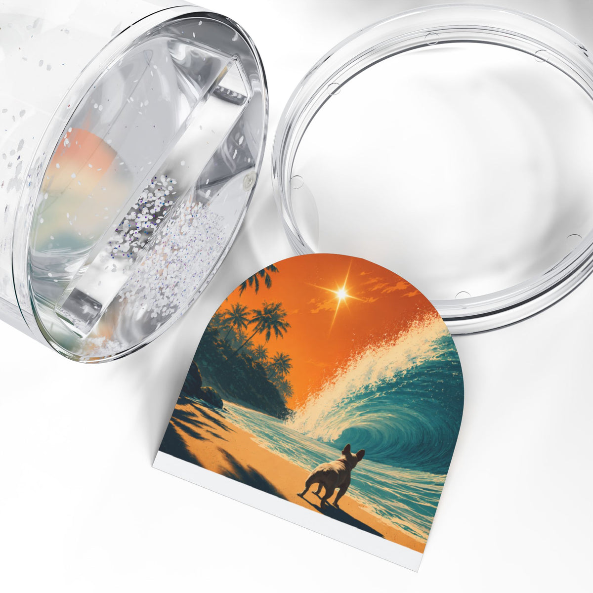 Christmas Star Surf Dog Snow Globe | Surf Sunset Miniature Scene