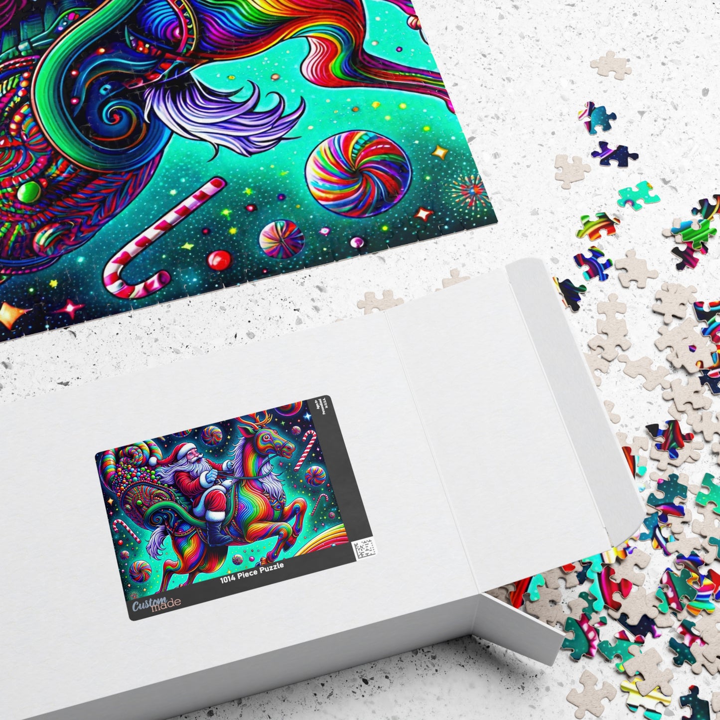 Rainbow Santa & Reindeer Jigsaw Puzzle — Festive Christmas Puzzle (520/1014 pcs)