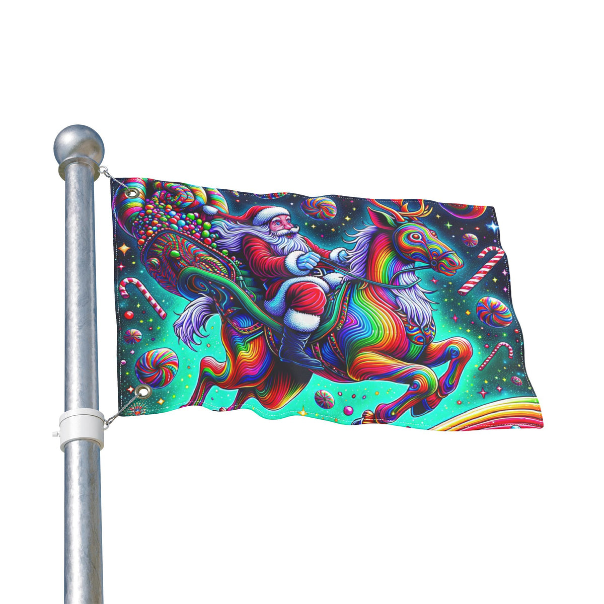 Psychedelic Santa Christmas Home Flag | Double-sided outdoor holiday decor