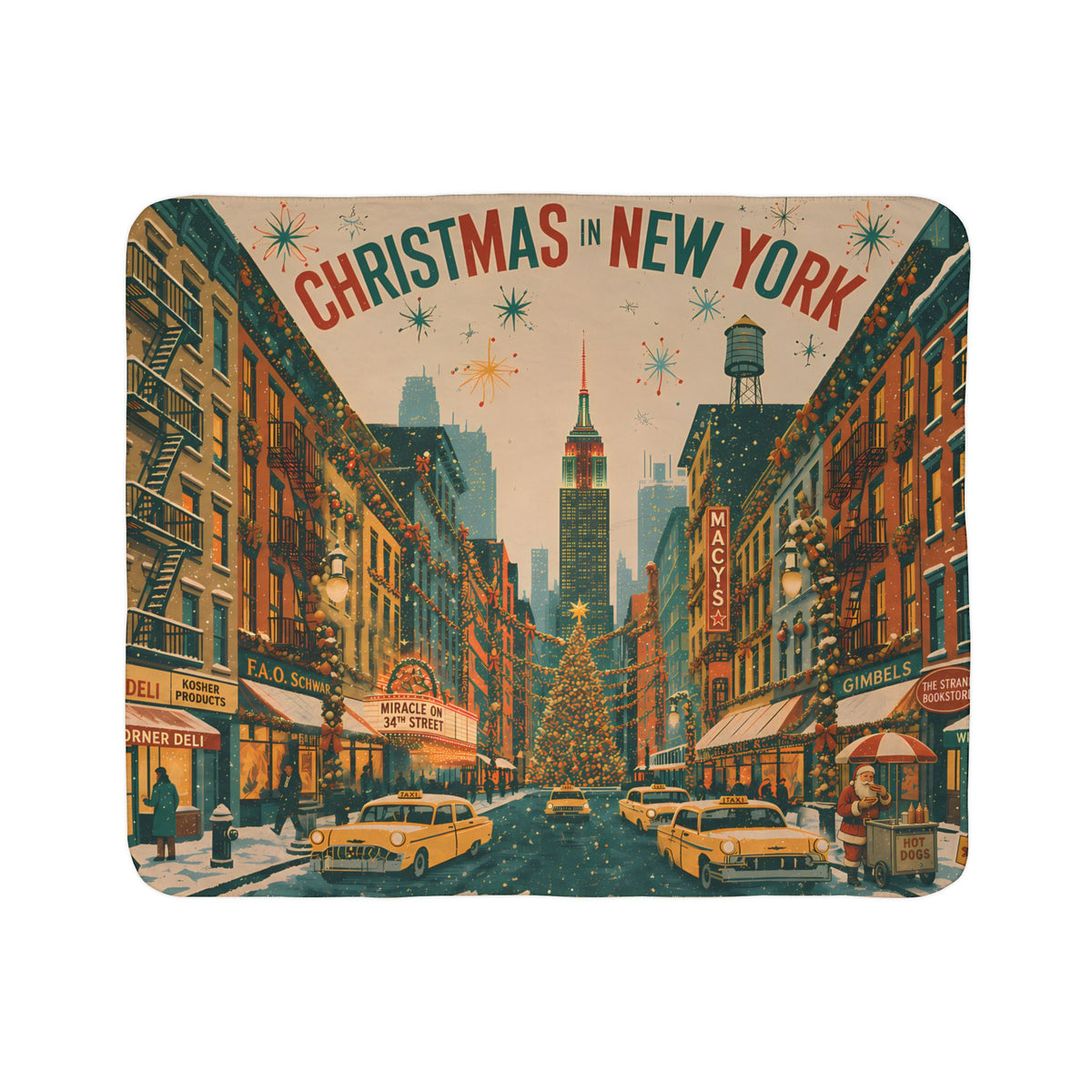 Christmas in New York Sherpa Blanket | Vintage NYC Holiday Fleece Throw
