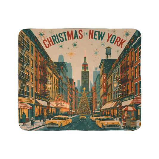 Christmas in New York Sherpa Blanket | Vintage NYC Holiday Fleece Throw