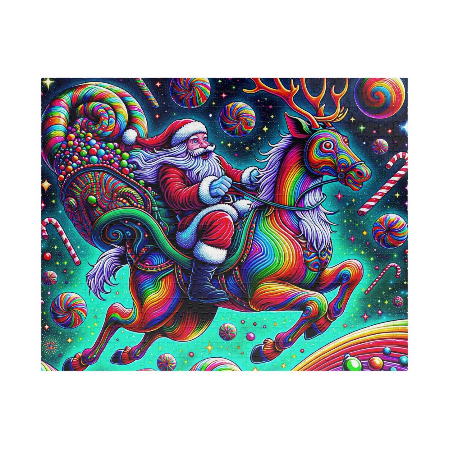 Rainbow Santa & Reindeer Jigsaw Puzzle — Festive Christmas Puzzle (520/1014 pcs)