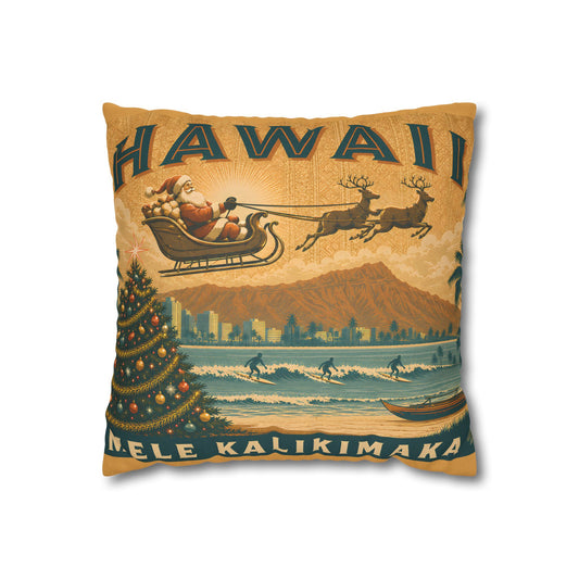 Hawaii Mele Kalikimaka Christmas Pillowcase — Tropical Santa Surf Vintage Throw Pillow