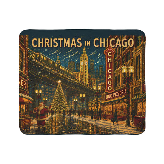 Christmas in Chicago Sherpa Blanket — Vintage Holiday Cityscape Throw