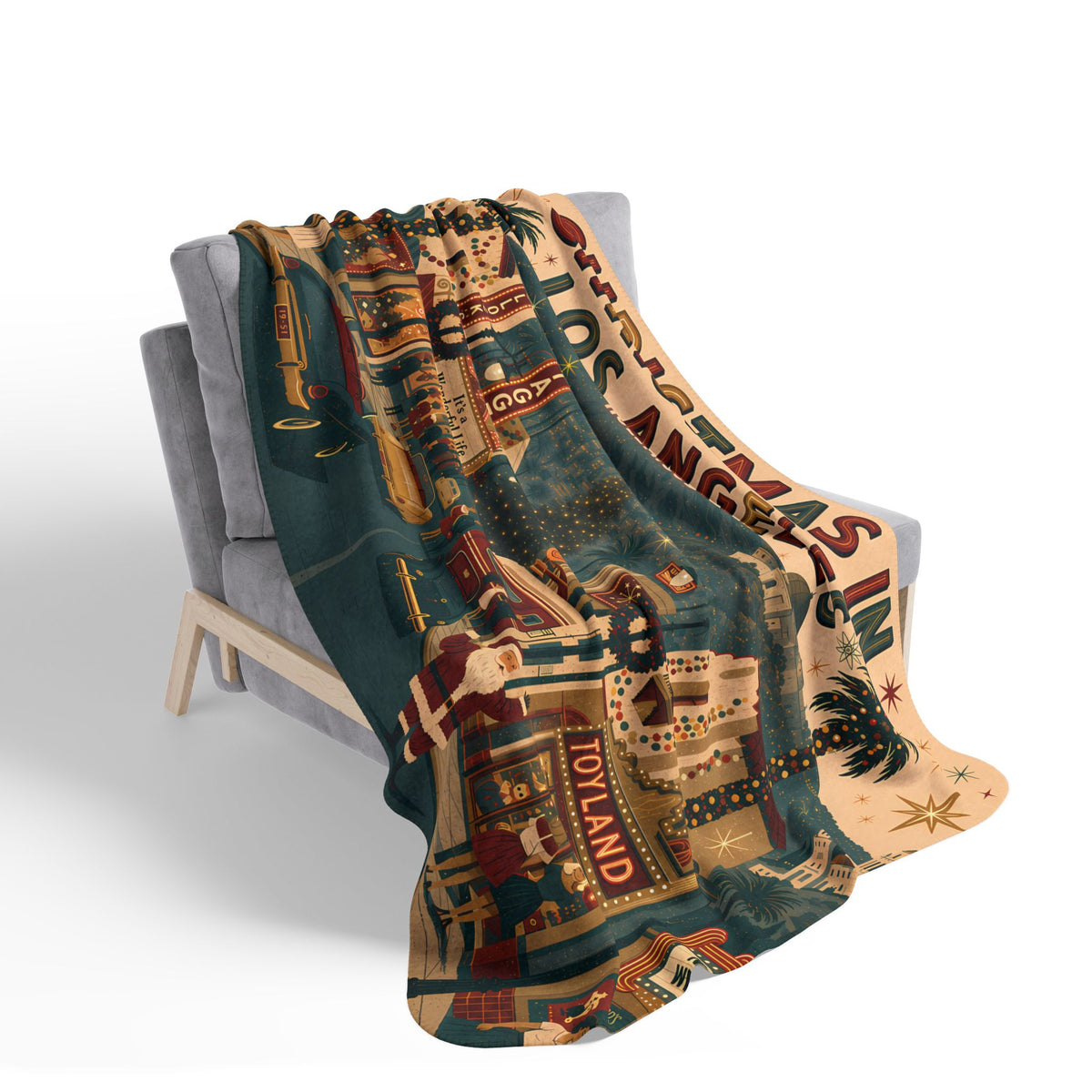Christmas in Los Angeles Fleece Sherpa Blanket — Retro Holiday LA Scenic Throw