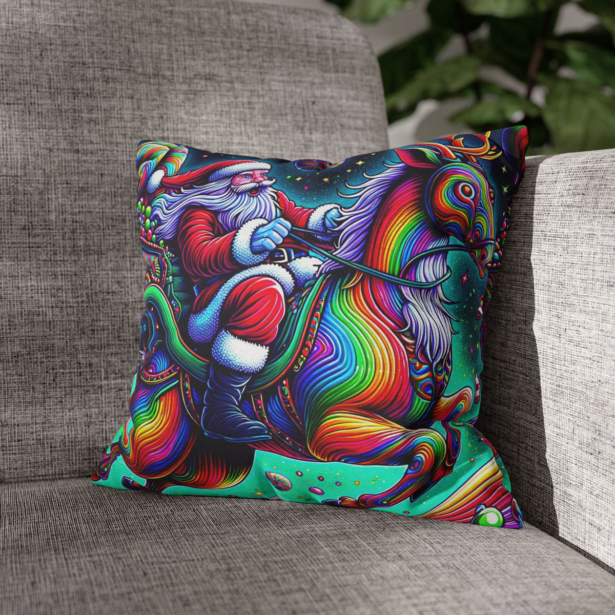 Psychedelic Santa | Christmas Throw Pillow Cover