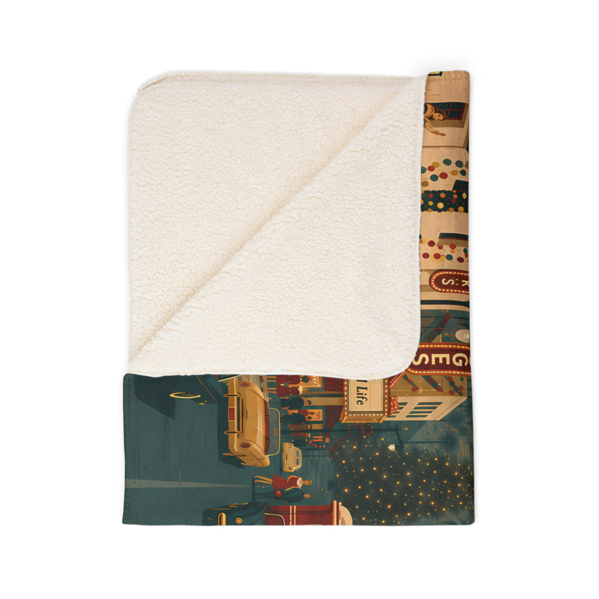 Christmas in Los Angeles Fleece Sherpa Blanket — Retro Holiday LA Scenic Throw