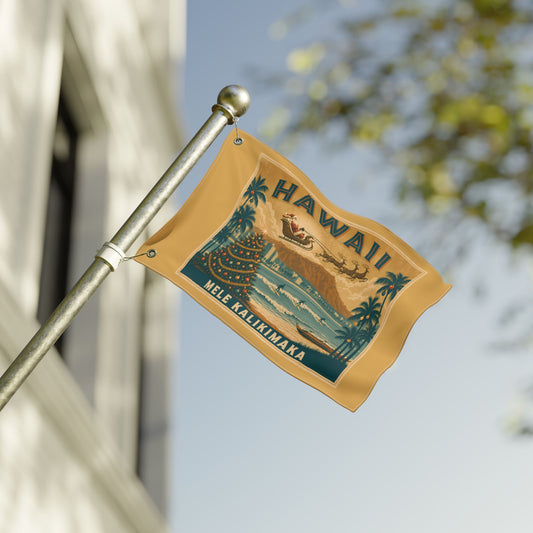 Hawaii Mele Kalikimaka Vintage Beach Scene Flag | Double-sided outdoor holiday decor