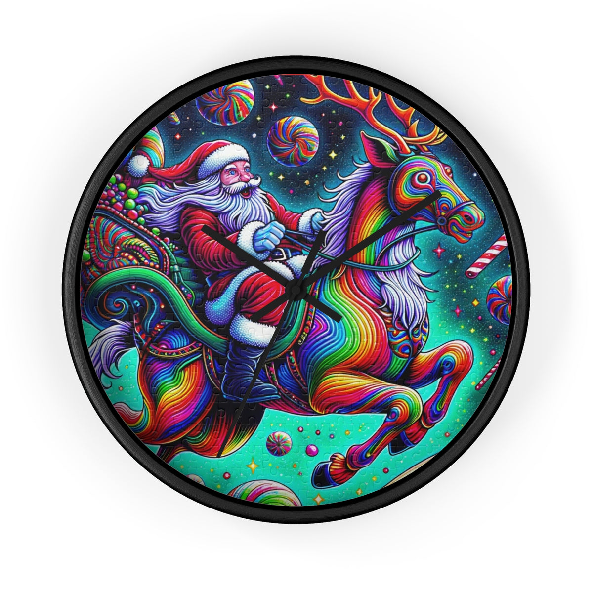 Santa's Candy Cane Christmas Wall Clock | Colorful Holiday Timepiece