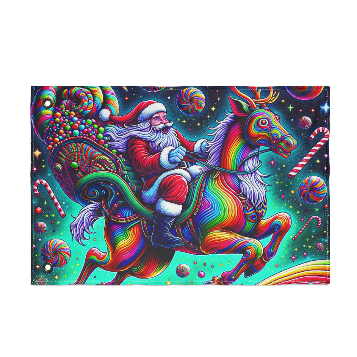 Psychedelic Santa Christmas Home Flag | Double-sided outdoor holiday decor