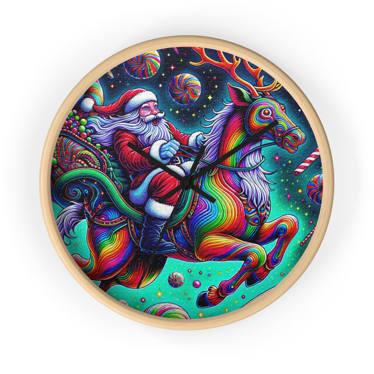 Santa's Candy Cane Christmas Wall Clock | Colorful Holiday Timepiece