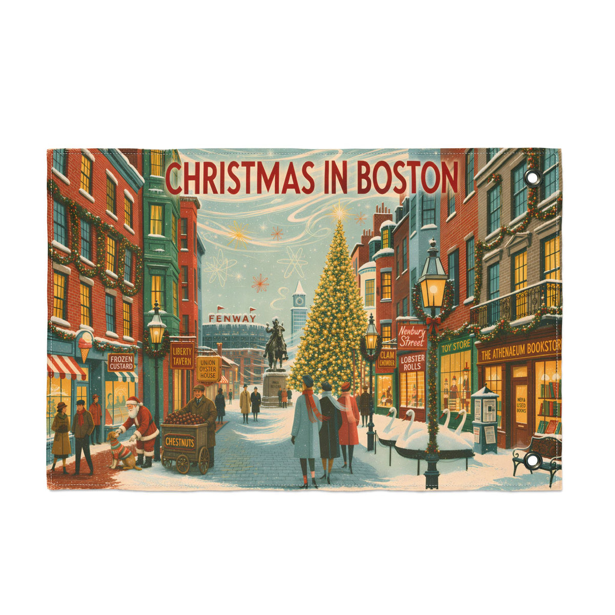 Christmas in Boston Home Flag | Double-sided outdoor holiday decor