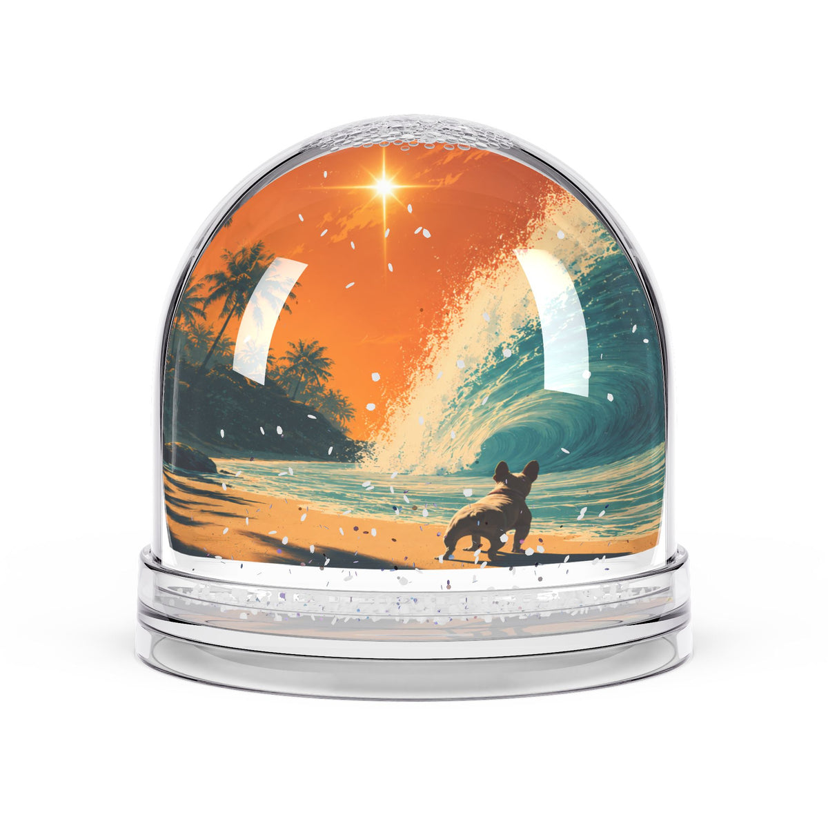 Christmas Star Surf Dog Snow Globe | Surf Sunset Miniature Scene