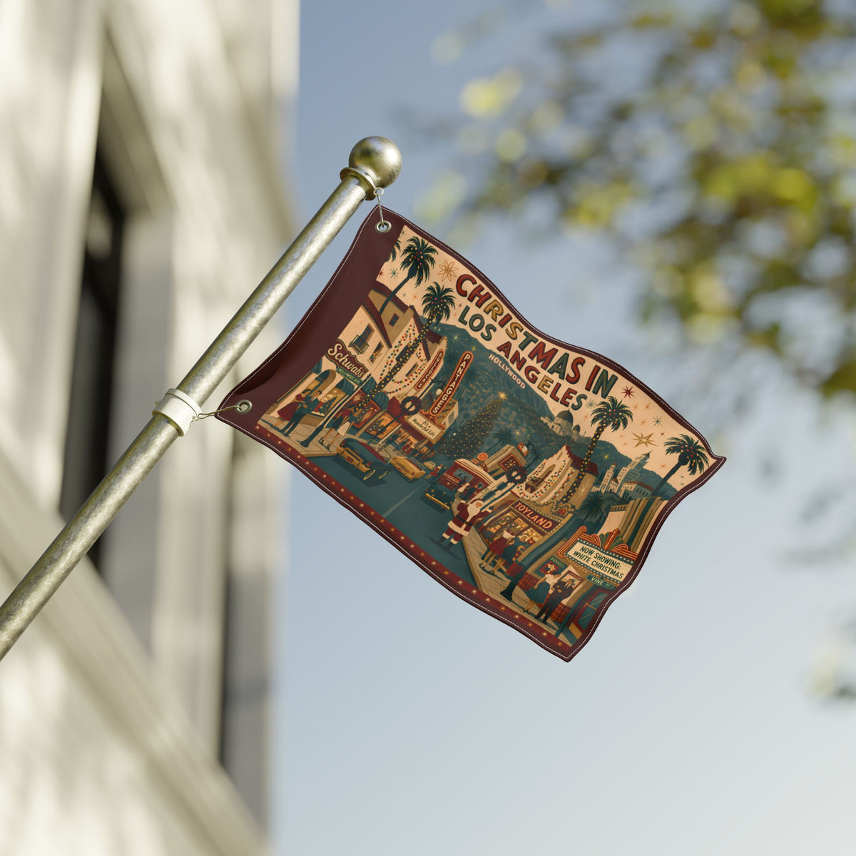 Christmas in Los Angeles Home Flag | Double-sided outdoor holiday decor