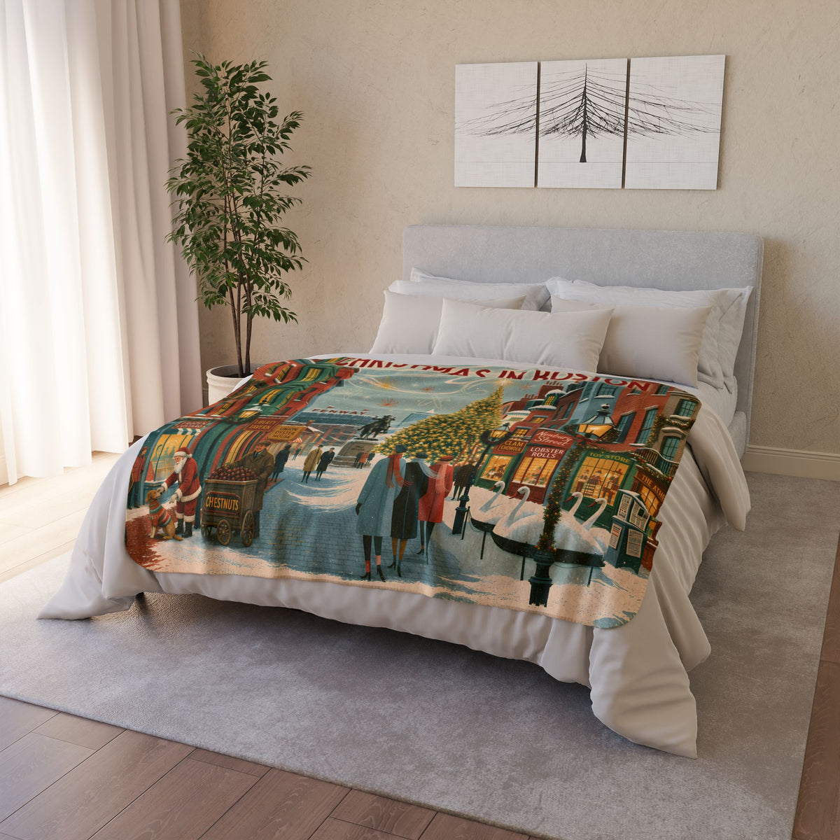 Christmas in Boston | Sherpa Fleece Christmas Blanket