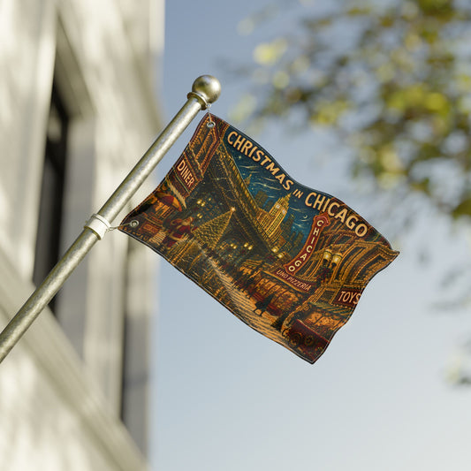 Christmas In Chicago Home Flag | Double-sided outdoor holiday decor