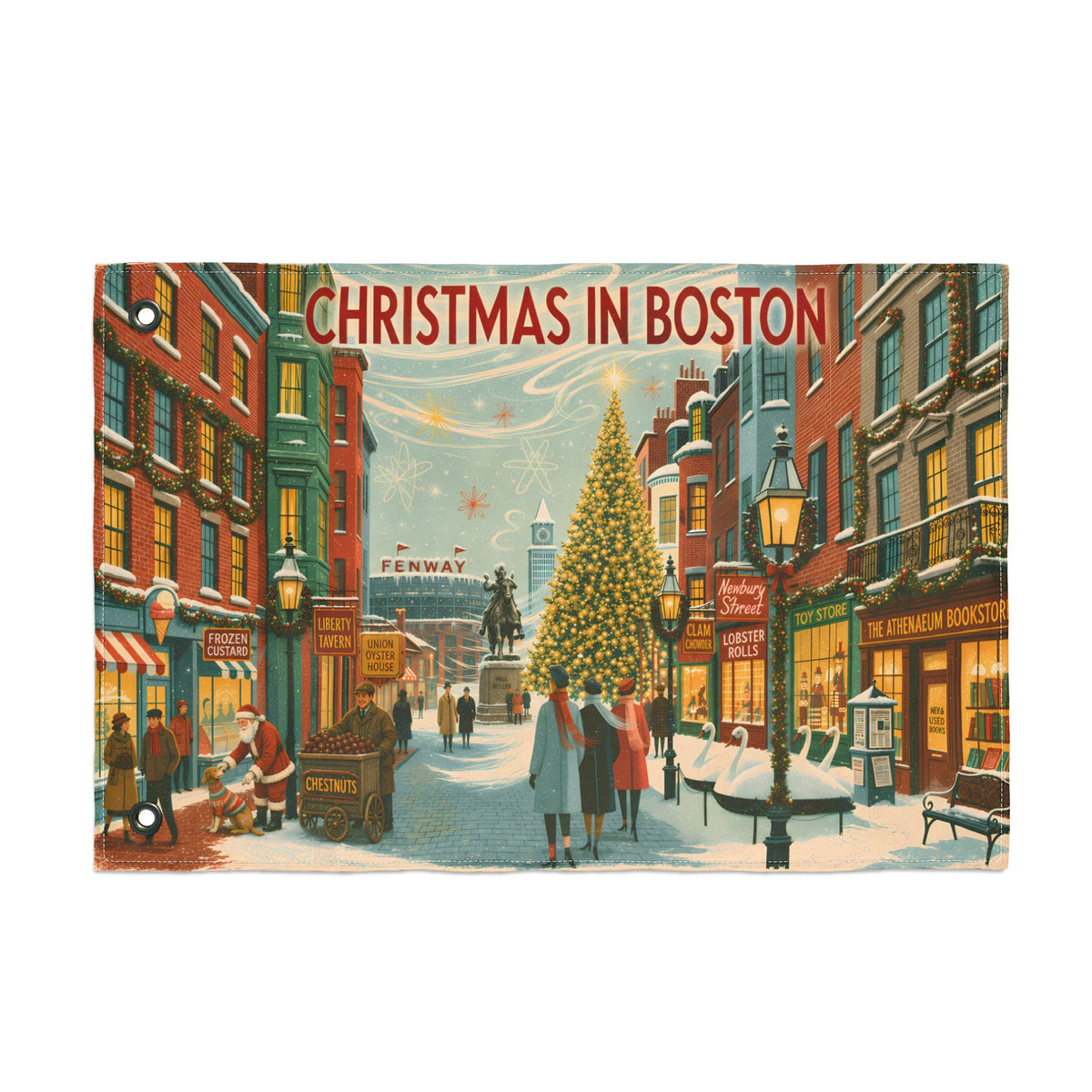 Christmas in Boston Home Flag | Double-sided outdoor holiday decor