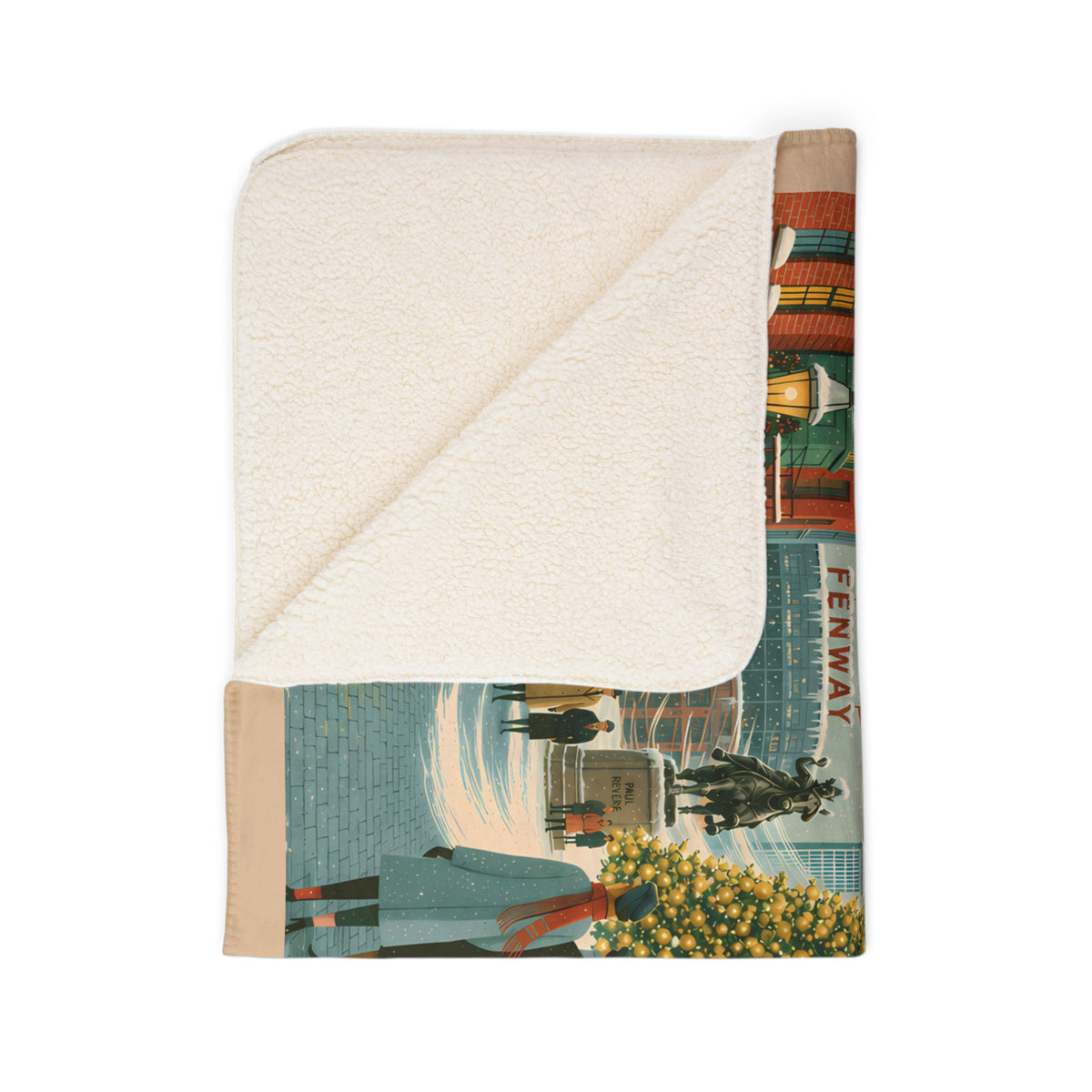 Christmas in Boston Sherpa Blanket  | Vintage Boston Holiday Fleece Throw