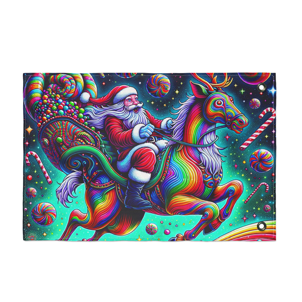 Psychedelic Santa Christmas Home Flag | Double-sided outdoor holiday decor