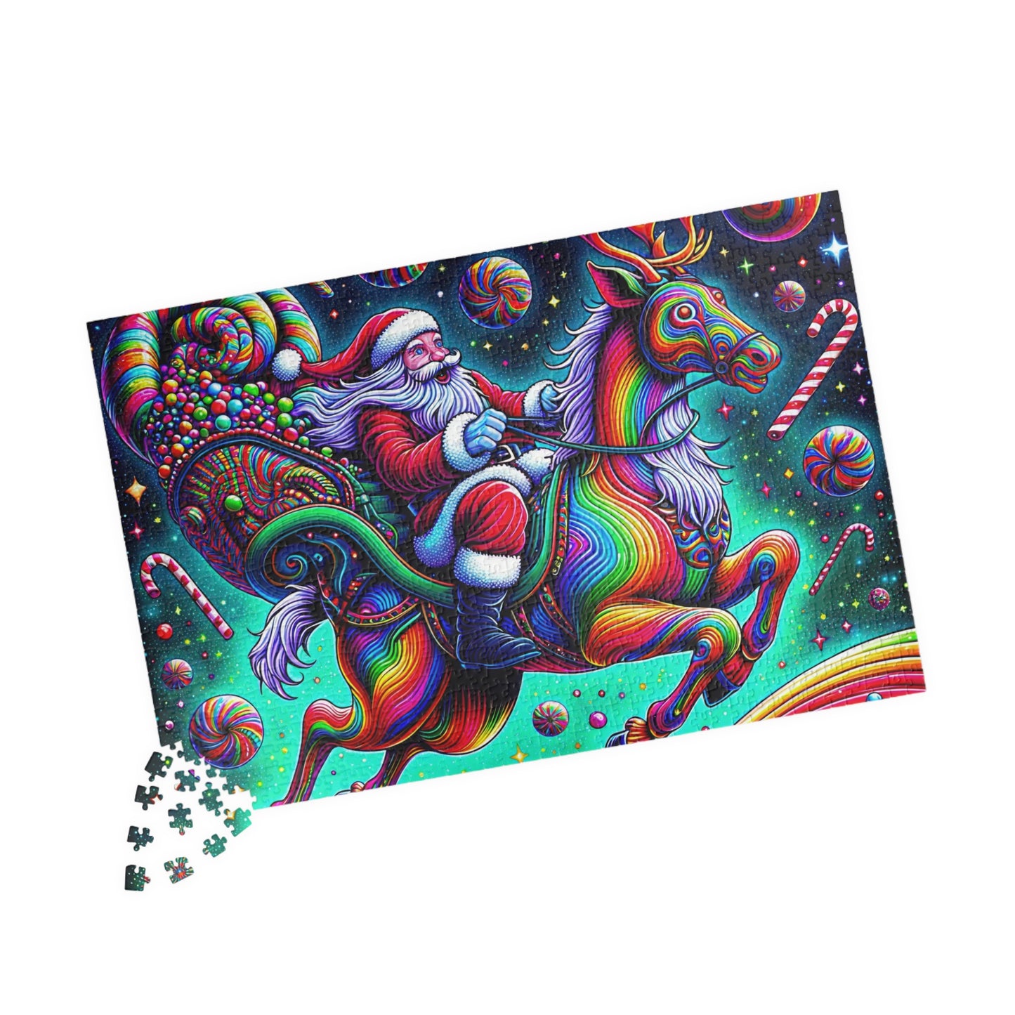 Rainbow Santa & Reindeer Jigsaw Puzzle — Festive Christmas Puzzle (520/1014 pcs)