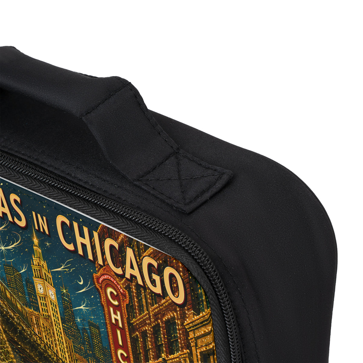 Retro Christmas in Chicago Lunch Bag | Vintage Holiday Cityscape