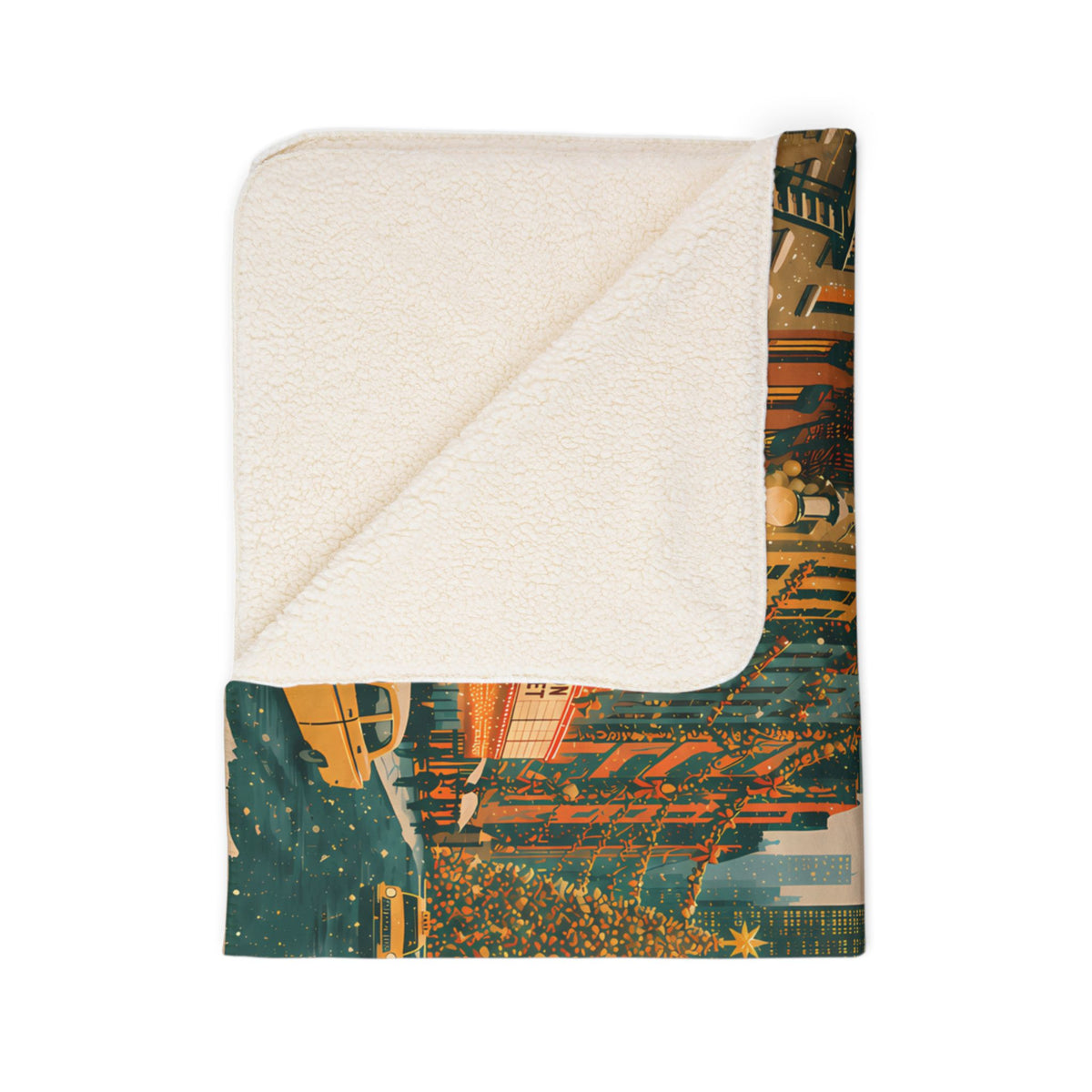 Christmas in New York Sherpa Blanket | Vintage NYC Holiday Fleece Throw