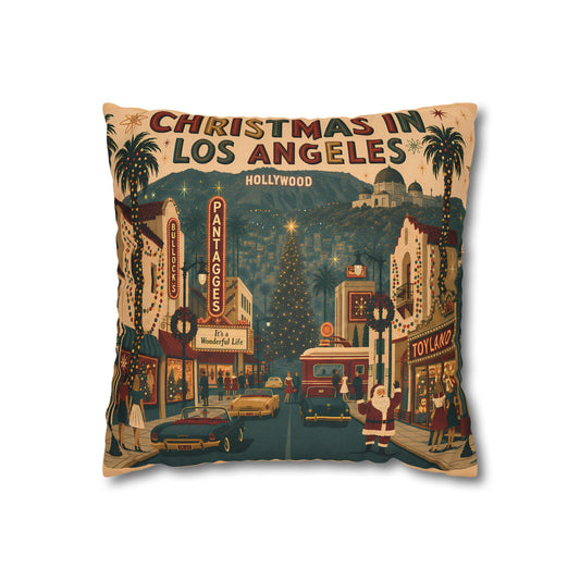 Christmas in Los Angeles Decorative Pillowcase - Vintage Hollywood Holiday Throw Pillowcase