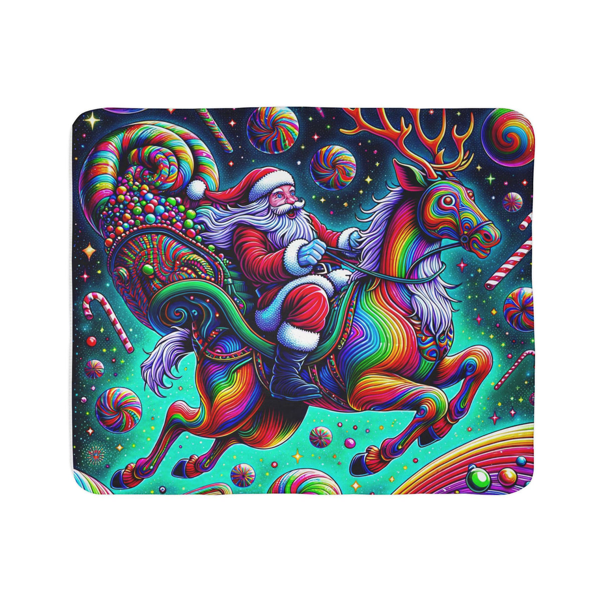 Psychedelic Santa Fleece Sherpa Blanket