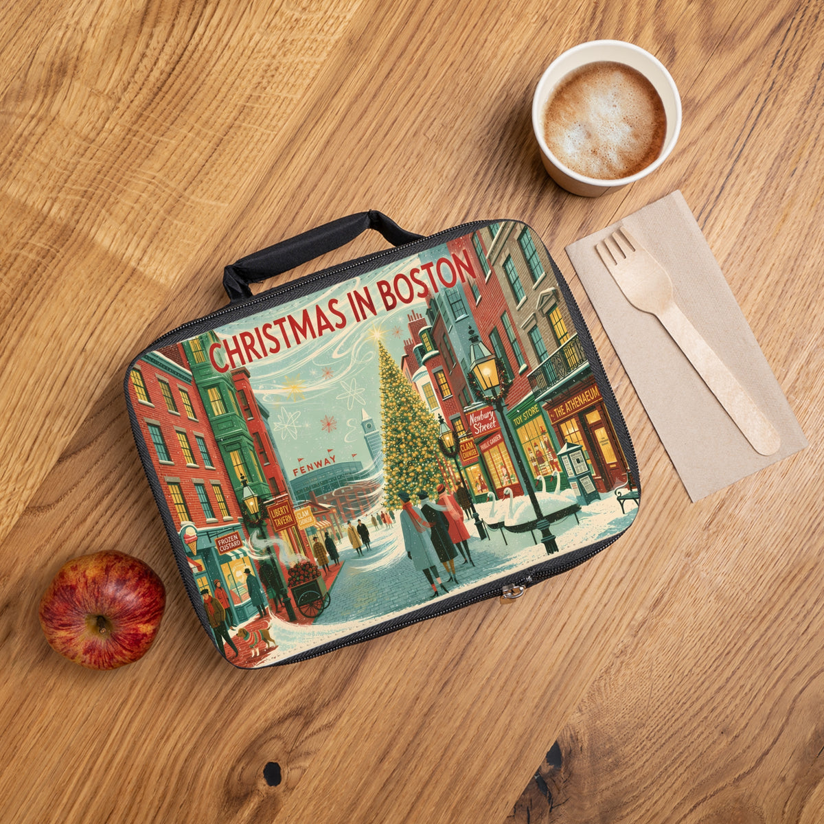 Christmas in Boston Lunch Bag | Vintage Holiday Cityscape