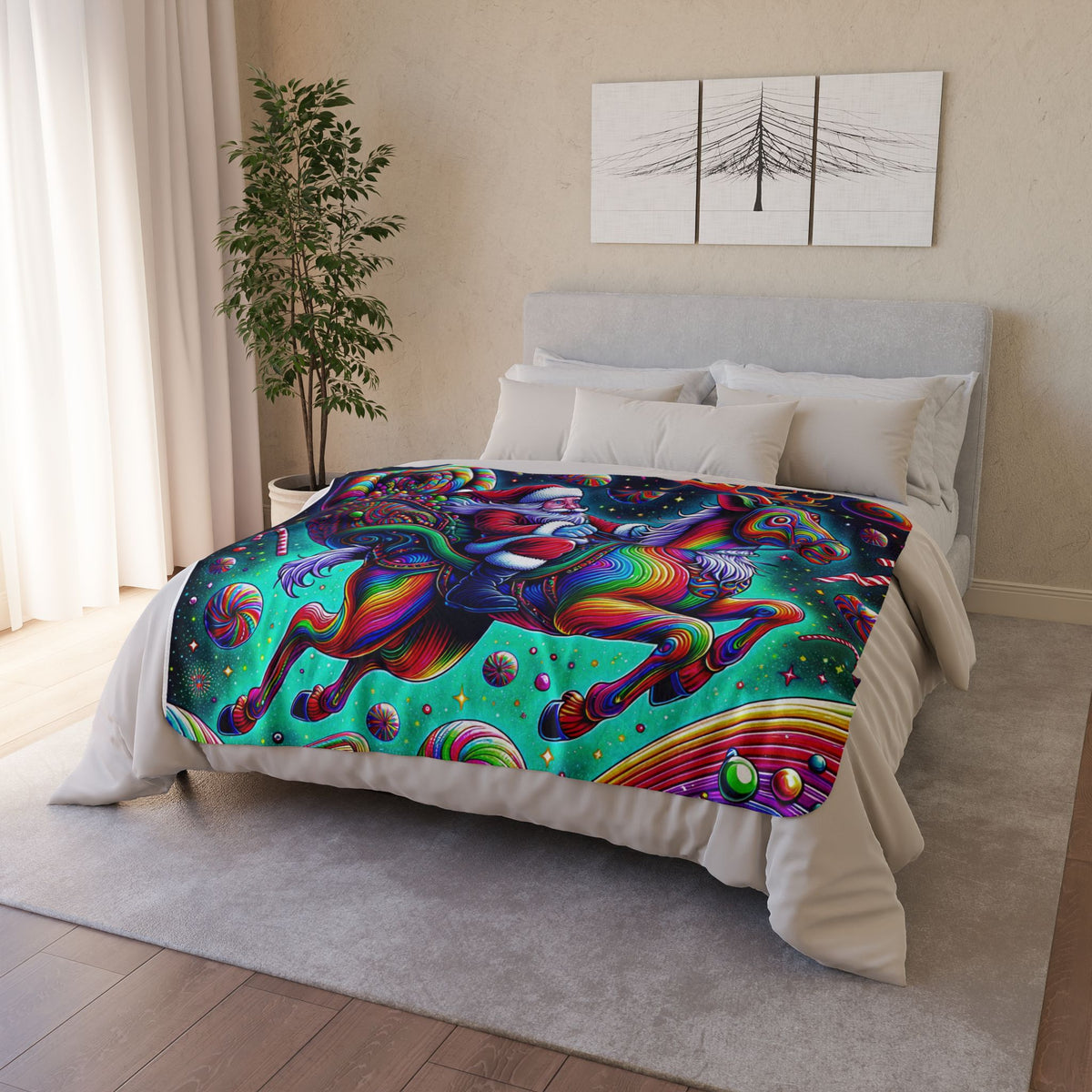 Psychedelic Santa Fleece Sherpa Blanket