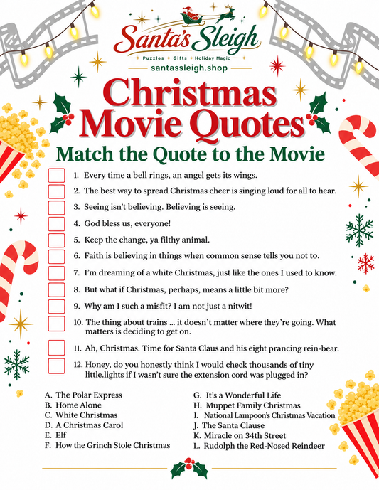 Christmas Movie Quotes Game  I  Free Download with Purchase