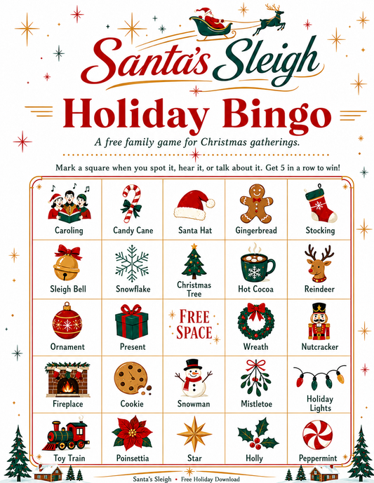 Santa's Sleigh Holiday Bingo I Free Download With Purchase